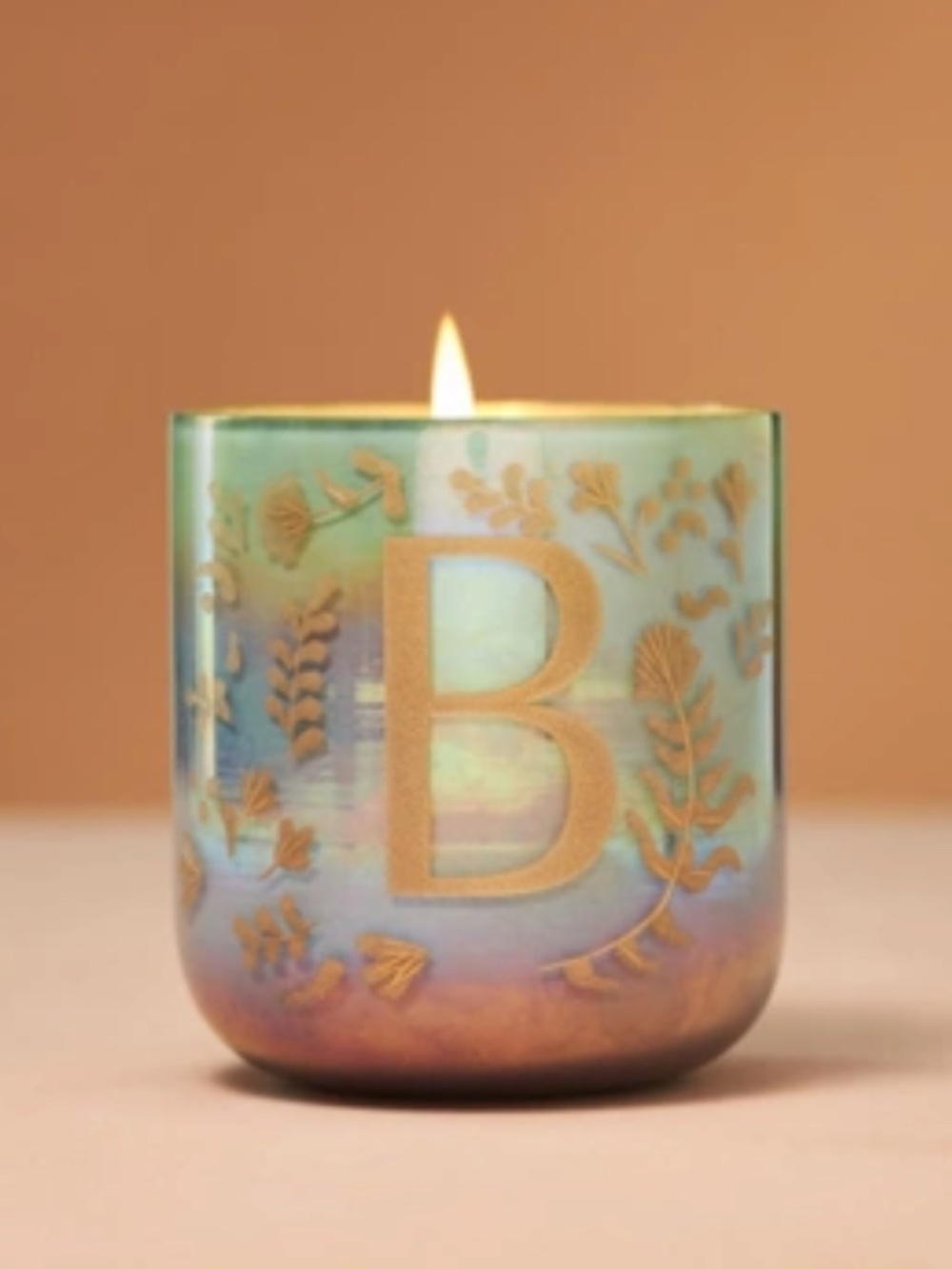 NWT New box Anthropologie Ombre Monogram B Floral Night Gardenia Glass Candle